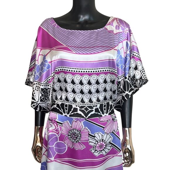 BCBGMAXAZRIA Purple Scarf Print Belted Mini Dress Large NWT $240 - Picture 7 of 11